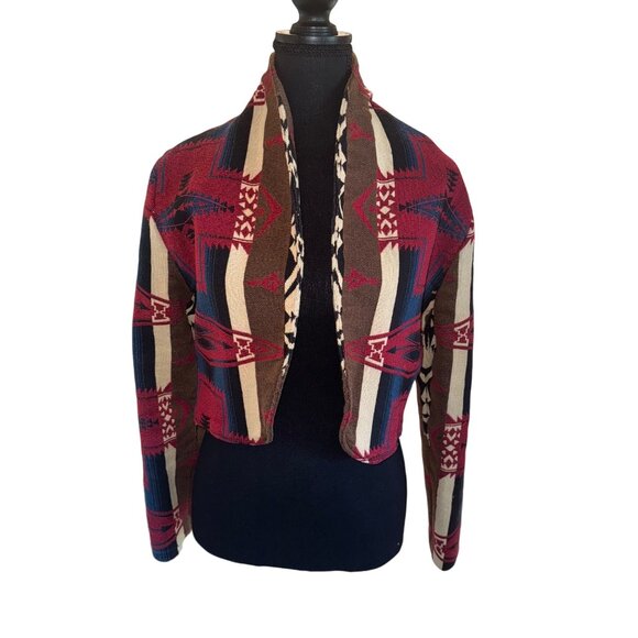 Unbranded Jackets & Blazers - Vintage Southwestern Santa Fe Print Knit Open Short Jacket Cardigan S Cowgirl